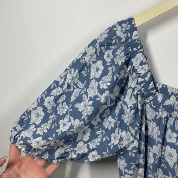 Naif Dress Women S Blue Floral Off the Shoulder Mini Puff Sleeve Cottage Peasant - Picture 3 of 7